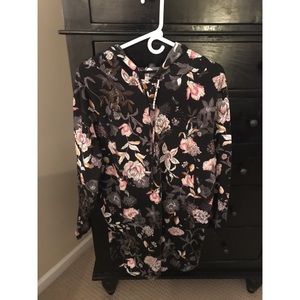 Black floral hooded sweater dress